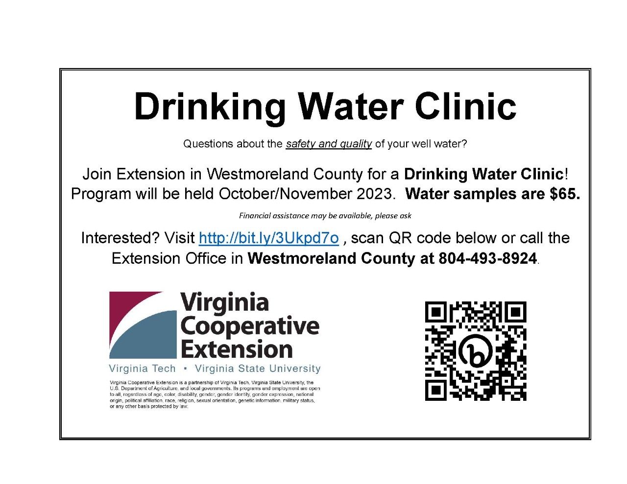 drinking water interest flyer with link and QR code